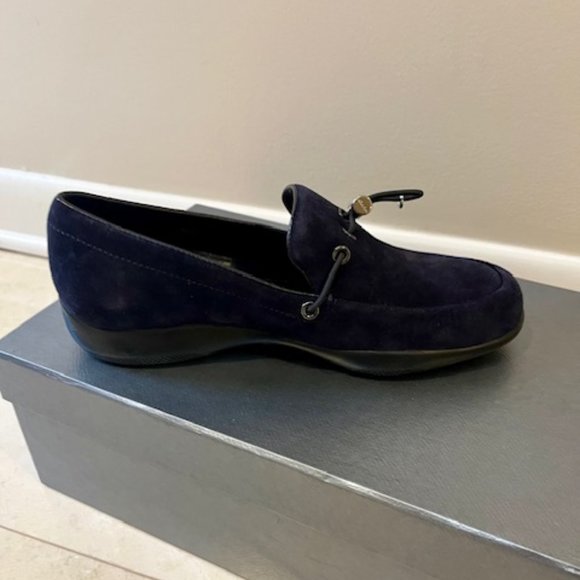 PRADA CALZATURE DONNA NAVY SUEDE TOGGLE LOAFERS DRIVERS SIZE 36 BRAND NEW - Picture 5 of 12